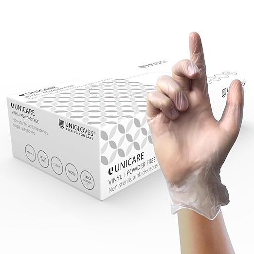 Unigloves Clear Vinyl Powder Free Gloves Medium